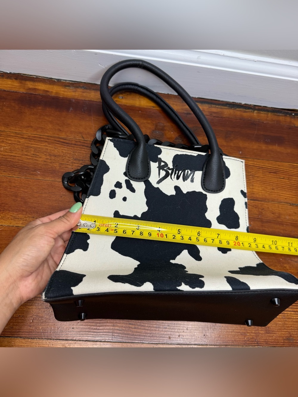 Black & White Cow-Print Canvas Shoulder Bag - Picture 6 of 10